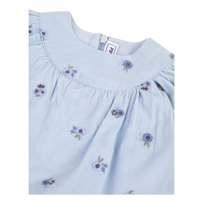 Besticktes Milleraies-Kleid aus Samt | Hellblau