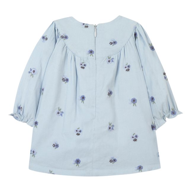 Besticktes Milleraies-Kleid aus Samt | Hellblau