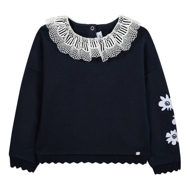 Sweat Col Dentelle | Bleu marine