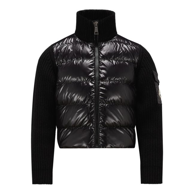 Jacke aus Bi-Material mit Stehkragen | Schwarz
