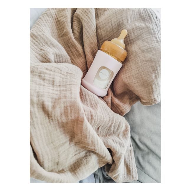 Biberón de cristal de cuello ancho con tapa protectora Flujo lento | Rosa Polvo