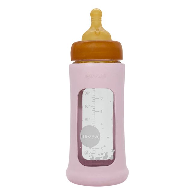 Medium Flow Wide-Neck Glass Bottle with Protective Sleeve | Powder pink
