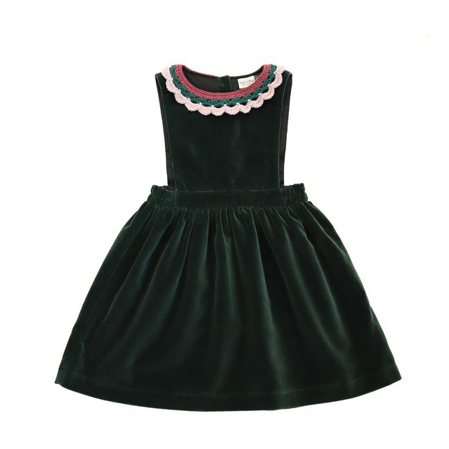 Velvet apron dress with crochet collar Elia | Chrome green
