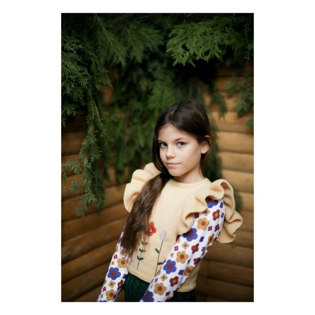 Handgemachter und bestickter Merino-Pullover Maya | Blasses Gelb