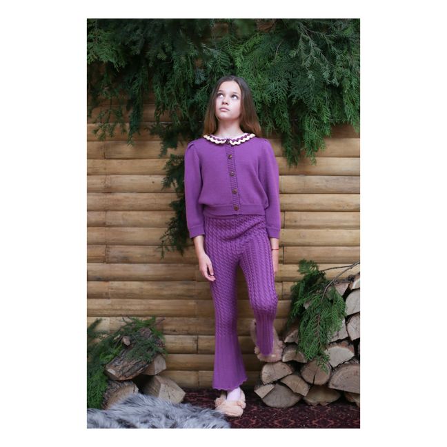 Cardigan Mérinos Brodé Main Vivia | Violet
