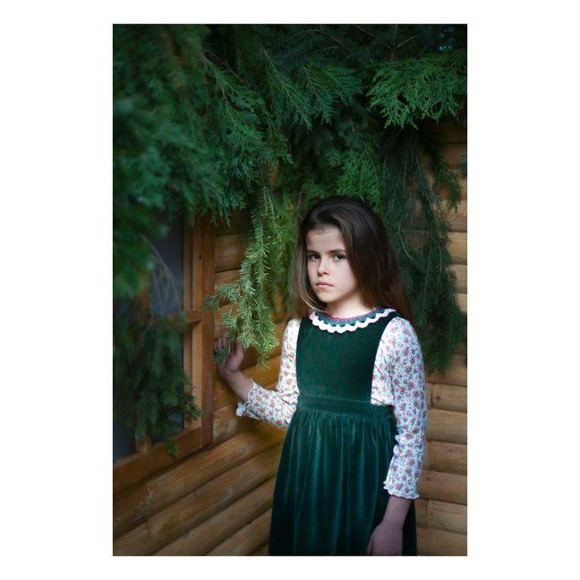 Velvet apron dress with crochet collar Elia | Chrome green