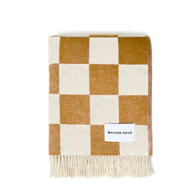 Plaid en laine Damier | Blanc cassé