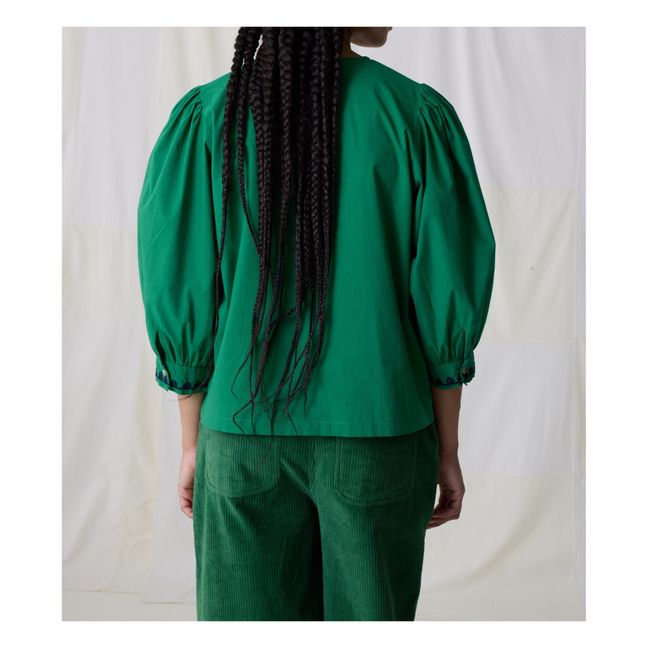 Bluse mit Stickereien aus Bio-Baumwolle | Grün