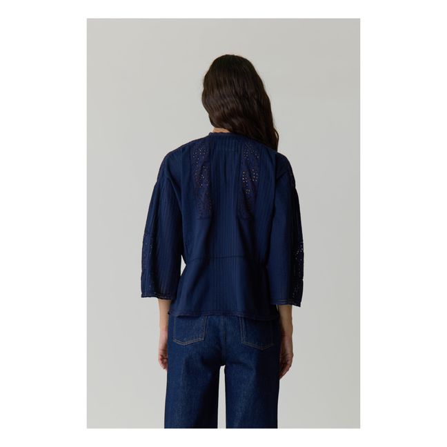 Bluse Come Stickereien Bio-Baumwolle | Nachtblau