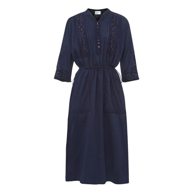 Kleid Roxy Stickerei Bio-Baumwolle | Nachtblau
