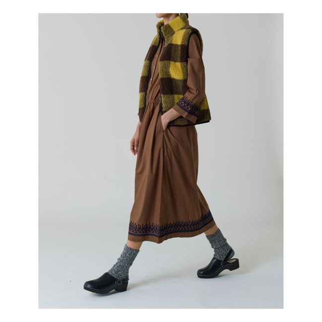 Veste Sans Manches Varech Check Façon Fourrure | Jaune