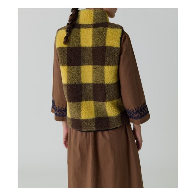 Veste Sans Manches Varech Check Façon Fourrure | Jaune
