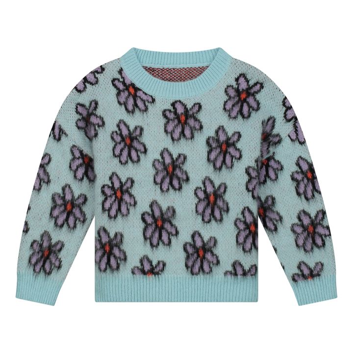 Fluffy Flower Round Neck Sweater | Light blue- Product image n°0