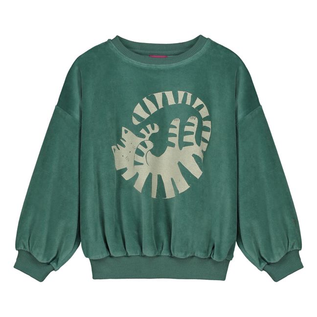 Sweatshirt aus Bio-Baumwolle Velours Ollie | Jadegrün