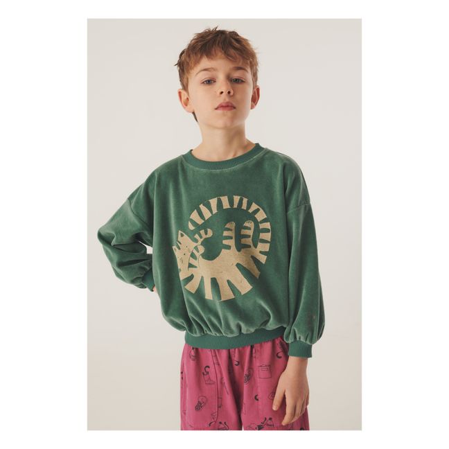 Sweatshirt aus Bio-Baumwolle Velours Ollie | Jadegrün