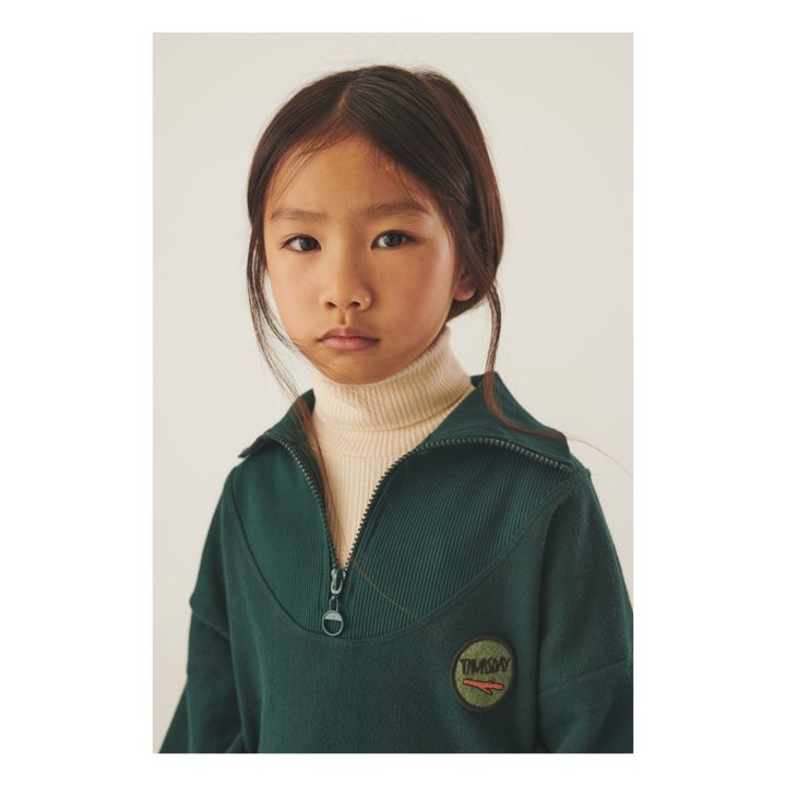 Sweatshirt-Kleid Bio-Baumwolle Zipper Kragen Kiva | Chromgrün- Produktbild Nr. 2