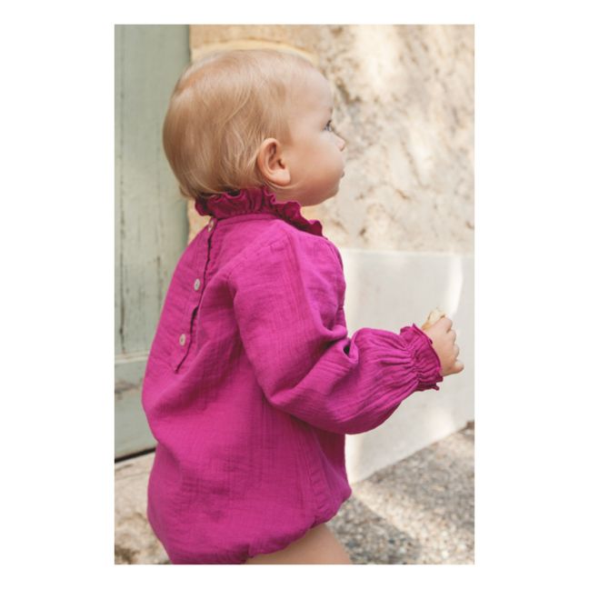 Esclusiva Marlot x Smallable - Romper Love in garza di cotone | Fuscia