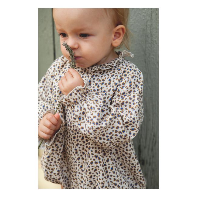 Esclusiva Marlot x Smallable - Vestito in Garza di Cotone Leopardato Alour | Ecru