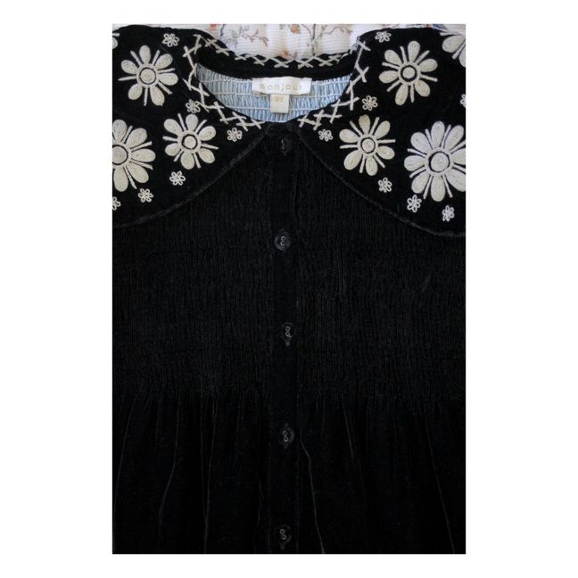 Kleid aus Samt mit besticktem Kragen | Schwarz