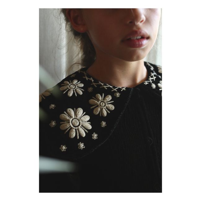 Robe Velours Col Brodé | Noir