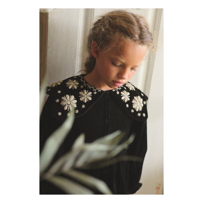 Velvet dress with embroidered collar | Black
