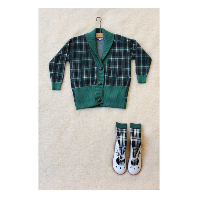 Organic Cotton and Wool Checked Cardigan | Green