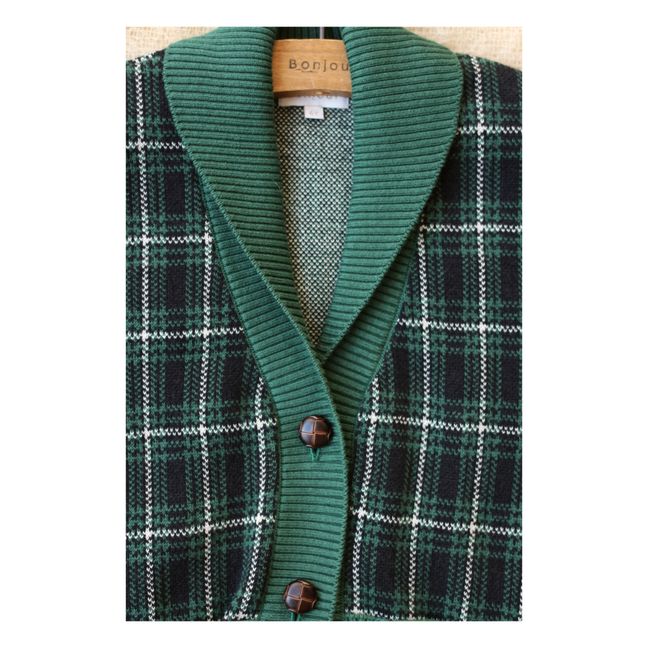 Organic Cotton and Wool Checked Cardigan | Green