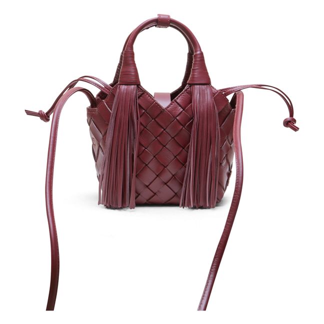 Misu Fringes Mini Leather Bag | Burgundy