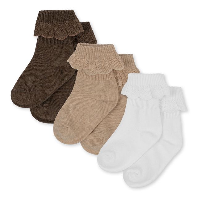 3 calcetines de algodón orgánico con volantes | Marrón