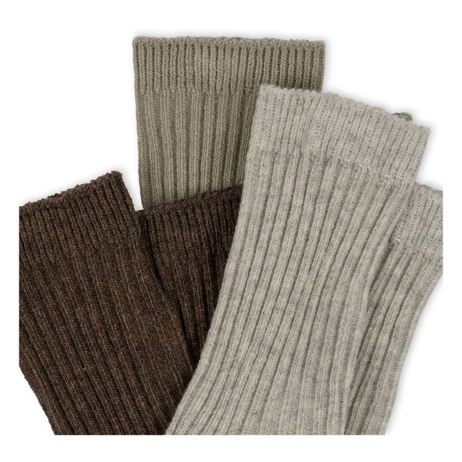 3er-Pack gerippte Socken aus Bio-Baumwolle | Khaki