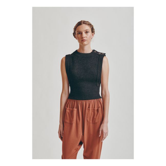 Pull Sans Manches Mérinos Everdine - Collection Femme  | Charbon