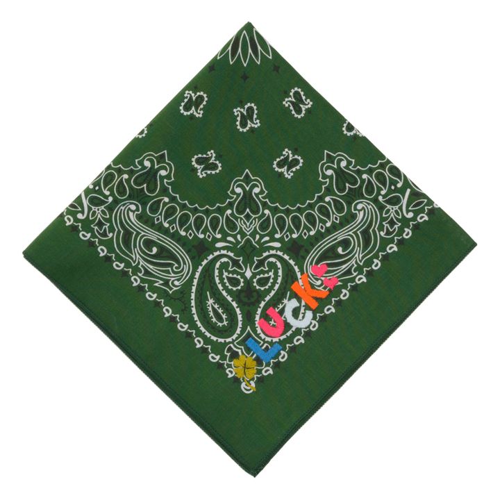 Large Foulard bandana vert en laine et cachemire, imprimé bandana