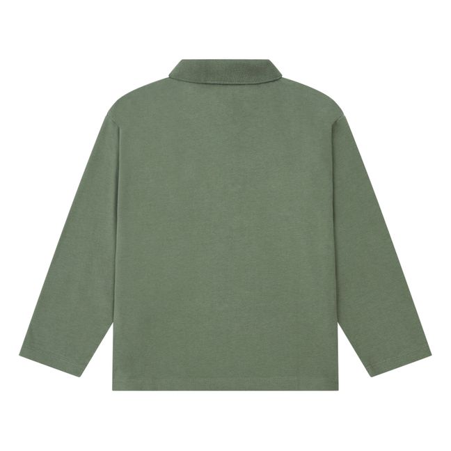 Long-sleeved polo shirt in organic cotton | Green