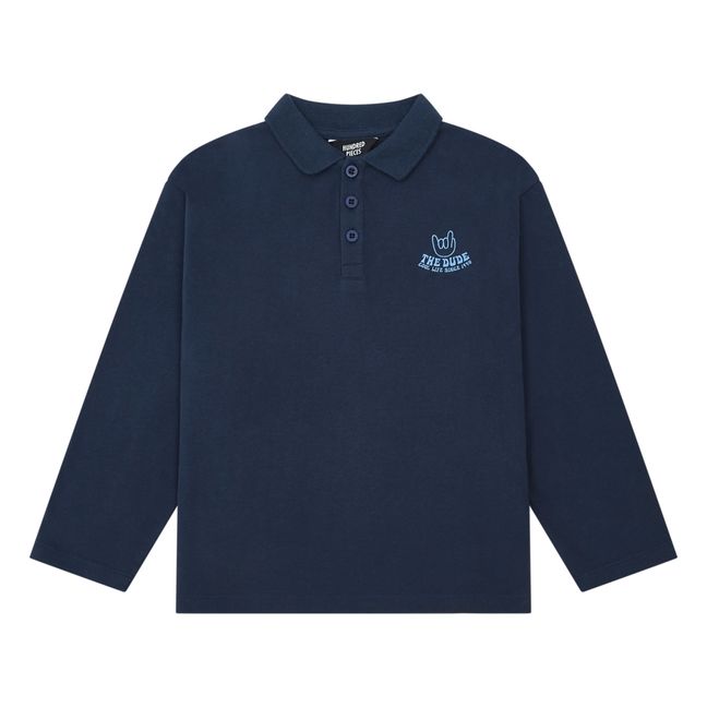 Long-sleeved polo shirt in organic cotton | Navy blue