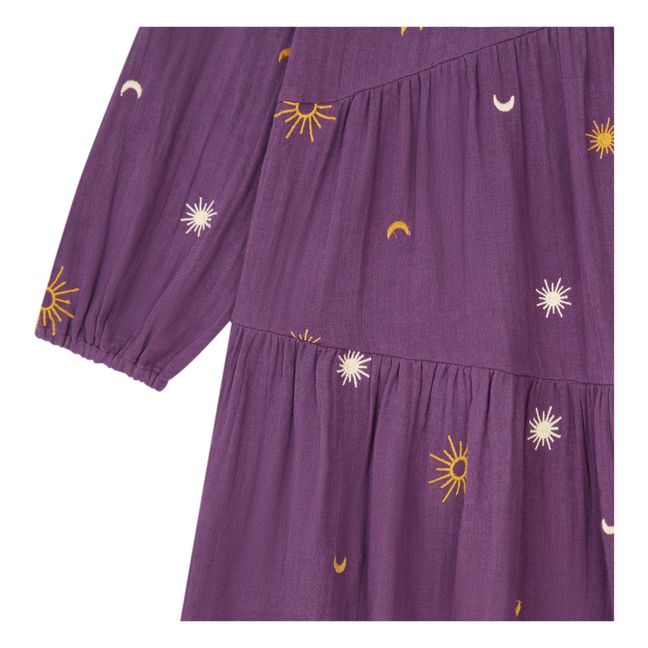 Robe Courte Brodée Gaze de Coton Bio | Prune