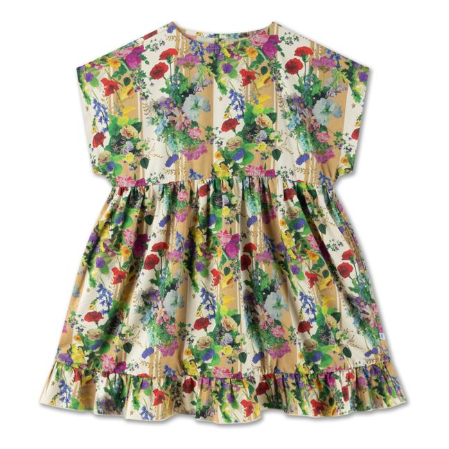 Kleid aus Bio-Baumwolle mit Blumenmuster | Senffarben