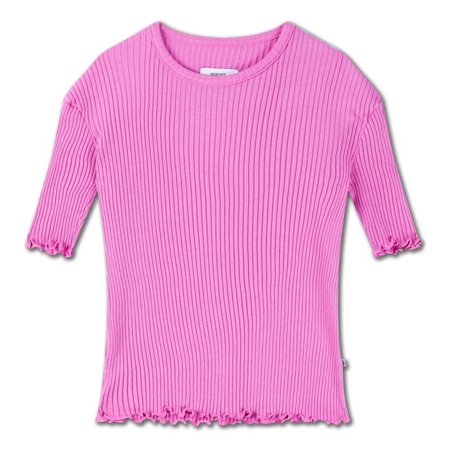 T-Shirt Coton Bio Côtelé Slim | Rose