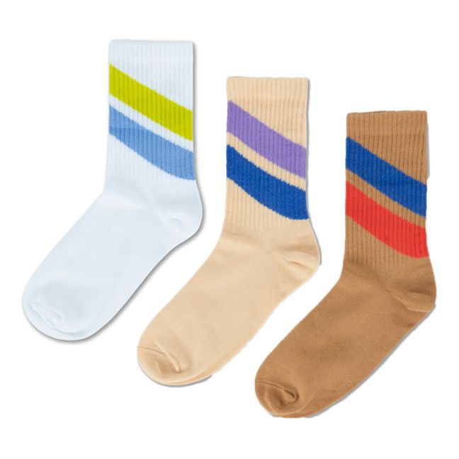 3-Paar-Set Socken Streifen | Kamelbraun