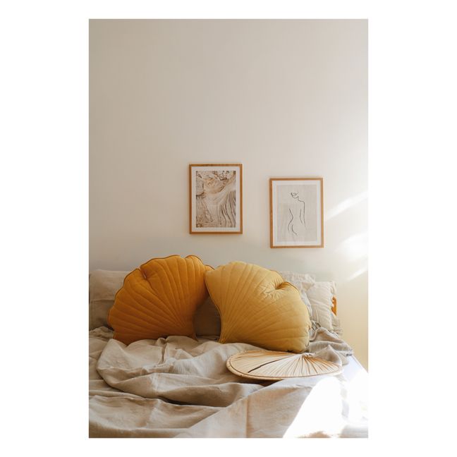 Coussin Ginkgo en lin | Jaune moutarde