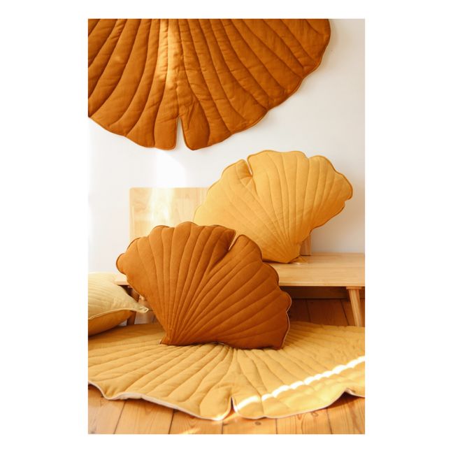 Coussin Ginkgo en lin | Jaune moutarde