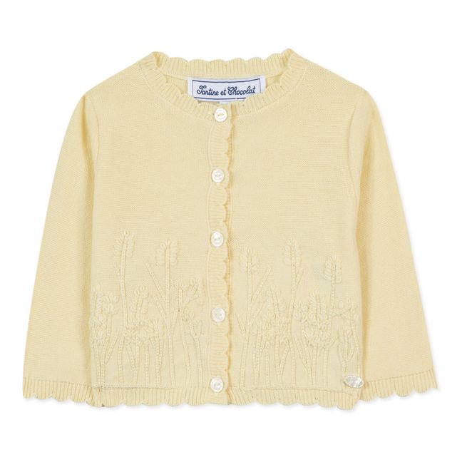 Embroidered Cardigan | Pale yellow