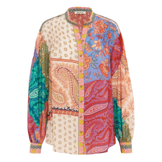 Kaleido Patchwork Silk Shirt | Pink