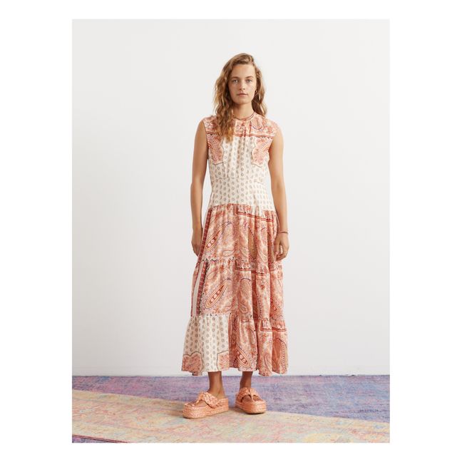 Maxi abito in lino con cravatta | Rosa