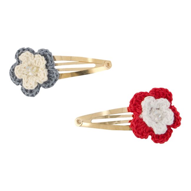 Set of 2 Flower hair clips | Red