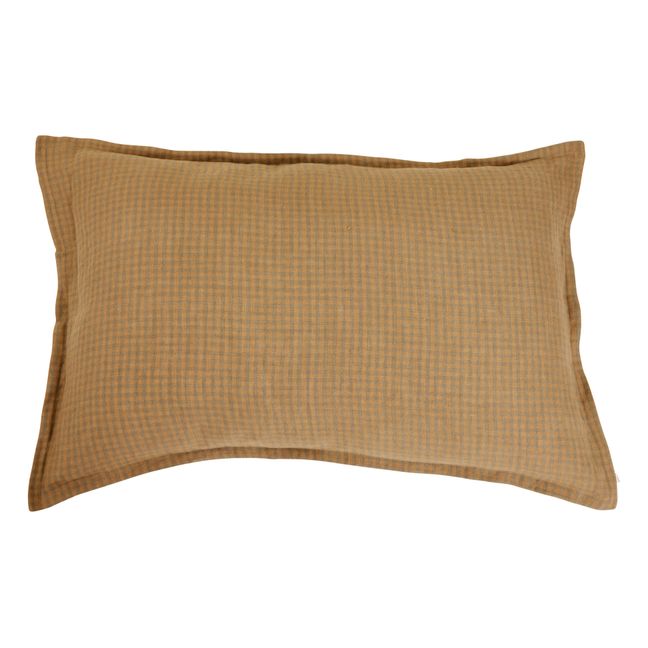Funda de almohada de lino lavado Gingham | Gris soie