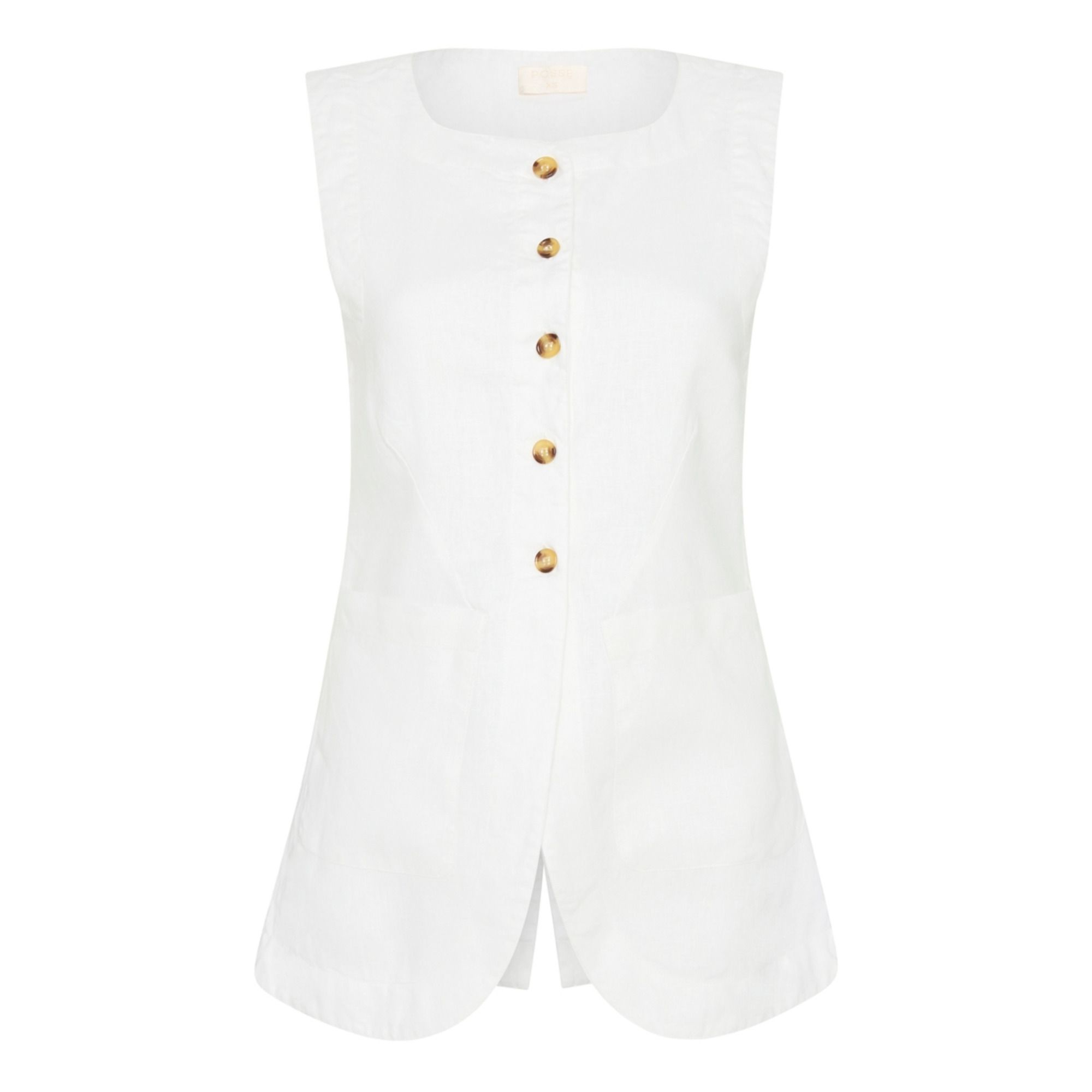 Emma Linen Sleeveless Jacket | Ivory