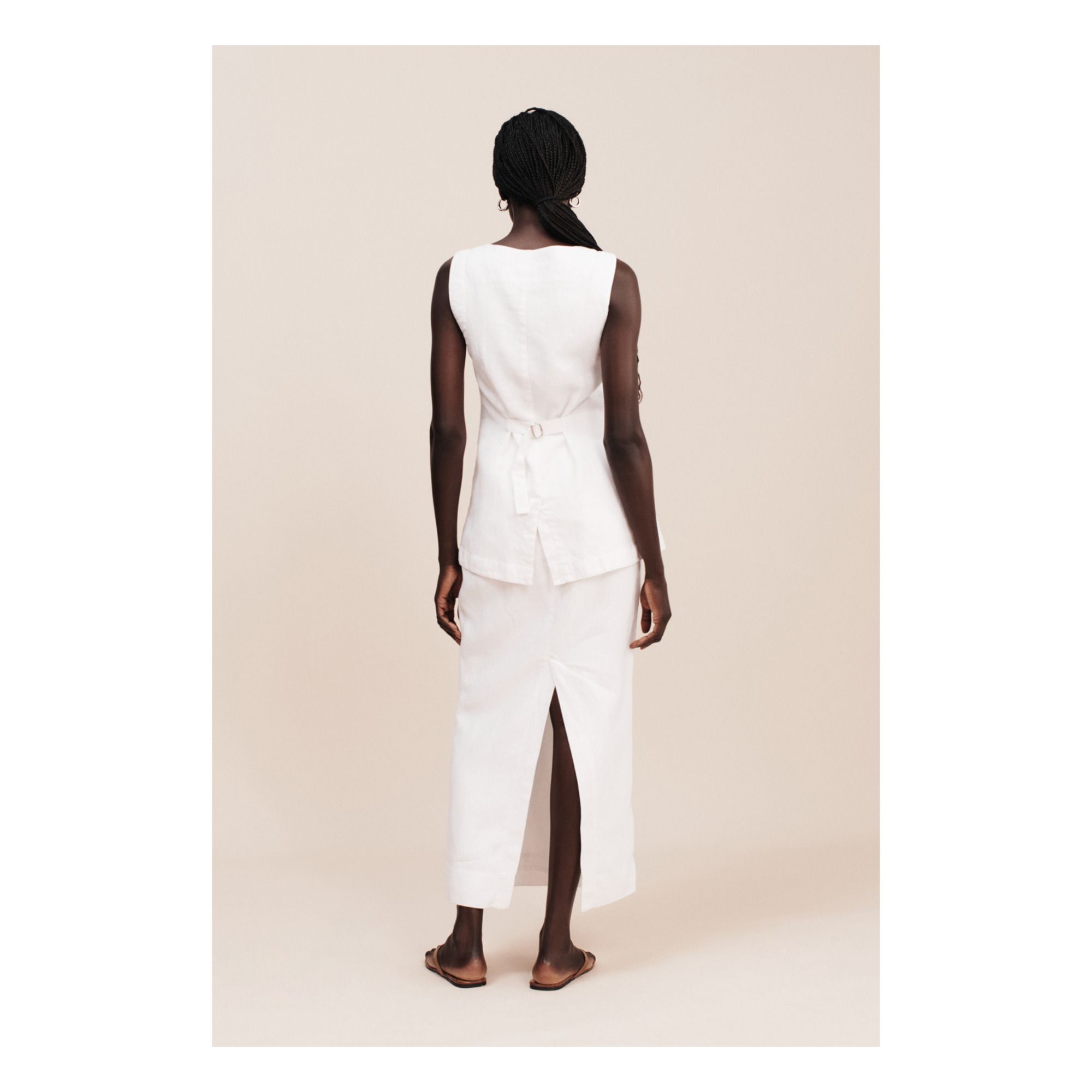 Emma Linen Sleeveless Jacket | Ivory