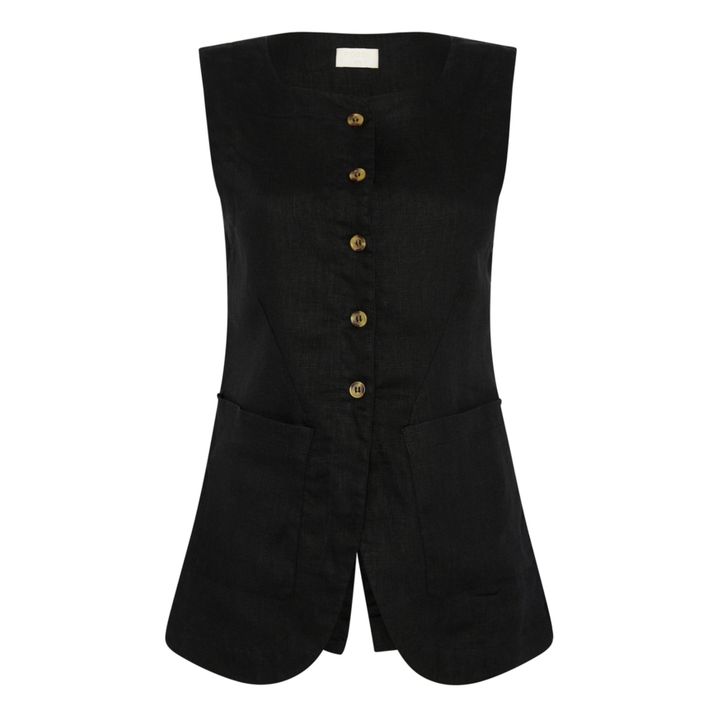 Emma Linen Sleeveless Jacket | Black