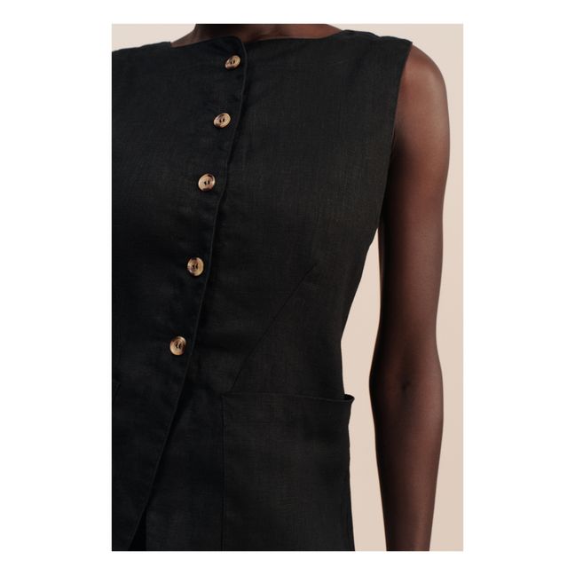 Emma Linen Sleeveless Jacket | Black
