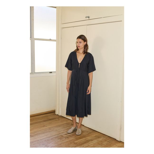 Kleid Square Sleeve Popeline aus Bio-Baumwolle | Schwarz